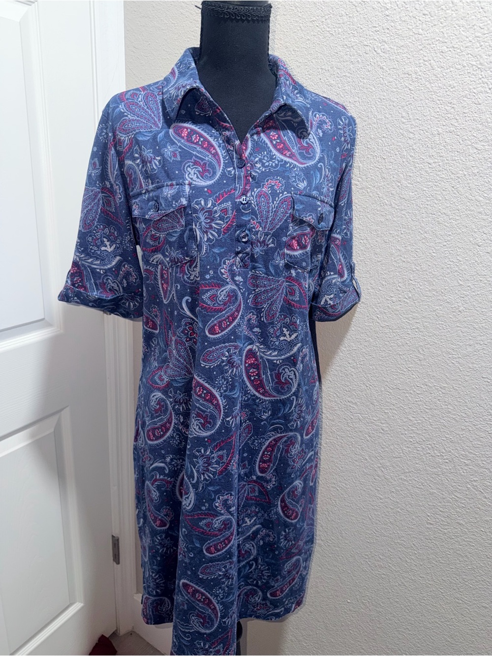Women's Blue Paisley Shirt Dress